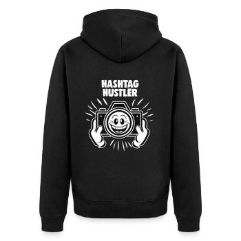 Digital Creator Hashtag Hustler Social Media - Unisex Premium Bio Zip Hoodie - Schwarz - Hinten - Nico (187cm)