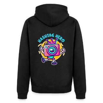 Digital Creator Hashtag Hero Social Media - Unisex Premium Bio Zip Hoodie - Schwarz - Hinten - Nico (187cm)