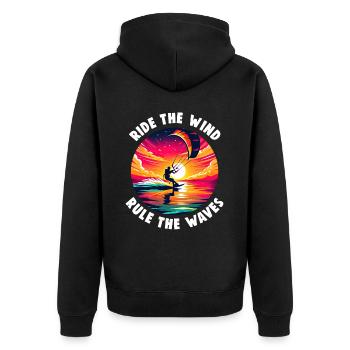 Kitesurfing Ride with the wind Kitesurfer - Unisex Premium Organic Zip Hoodie - black - Back - Nico (187cm)