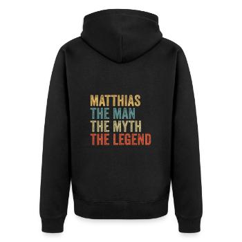 Matthias l’homme, le mythe - Veste à capuche bio Premium Unisexe - noir - Dos - Nico (187cm)
