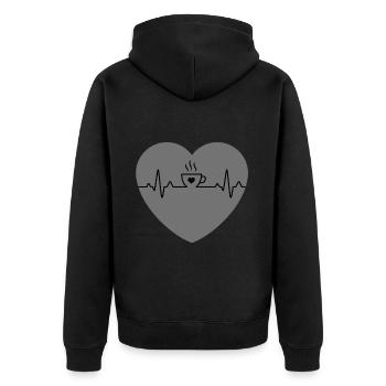 Kaffee Liebhaber Kaffeebohne lustiges - Unisex Premium Bio Zip Hoodie - Schwarz - Hinten - Nico (187cm)