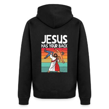 Jesus Hat Deinen Rücken BJJ Jiu Jitsu Christian - Unisex Premium Bio Zip Hoodie - Schwarz - Hinten - Nico (187cm)