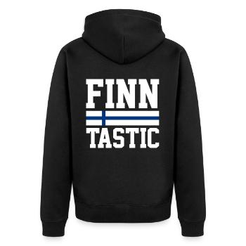 Discover the essence of Helsinki through - Unisex Premium Organic Zip Hoodie - black - Back - Nico (187cm)