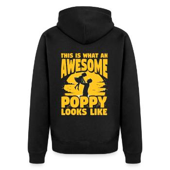 So sieht ein fantastischer Poppy aus - Unisex Premium Bio Zip Hoodie - Schwarz - Hinten - Nico (187cm)