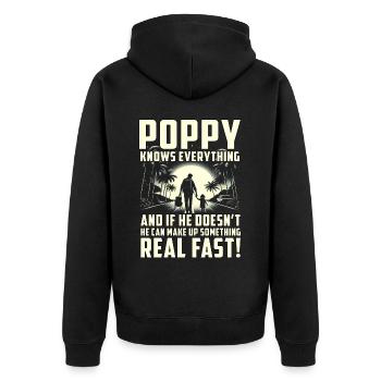 Poppy weiß alles - Unisex Premium Bio Zip Hoodie - Schwarz - Hinten - Nico (187cm)
