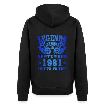 Les légendes sont nées en septembre 1981 Anniversaire - Veste à capuche bio Premium Unisexe - noir - Dos - Nico (187cm)