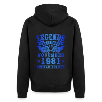 Les légendes sont nées en novembre 1981 Anniversaire - Veste à capuche bio Premium Unisexe - noir - Dos - Nico (187cm)