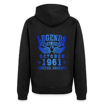 Legends est né en octobre 1961 Anniversaire - Veste à capuche bio Premium Unisexe - noir - Dos - Nico (187cm)