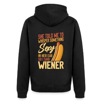 Hot Dog Adult She Told Me To - Unisex Premium Bio Zip Hoodie - Schwarz - Hinten - Nico (187cm)
