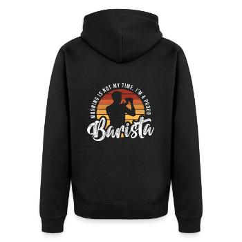 Barista Morning Is Not My Time I'm A Coffee Lover - Unisex Premium Bio Zip Hoodie - Schwarz - Hinten - Nico (187cm)