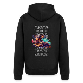 Dachshund - Unisex Premium Bio Zip Hoodie - Schwarz - Hinten - Nico (187cm)
