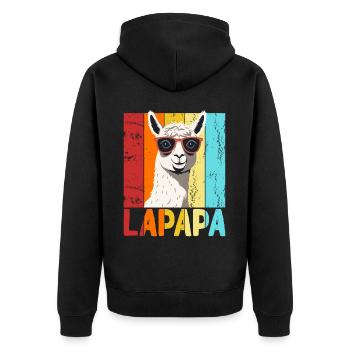 Lapapa Lustiger Lama Papa Perfekter Style - Unisex Premium Bio Zip Hoodie - Schwarz - Hinten - Nico (187cm)