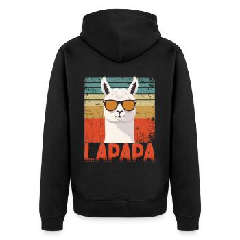 Lapapa Lustiger Lama Vater Perfekter Style - Unisex Premium Bio Zip Hoodie - Schwarz - Hinten - Nico (187cm)