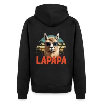 Lapapa Lustiger Lama Vater Perfekter Style - Unisex Premium Bio Zip Hoodie - Schwarz - Hinten - Nico (187cm)