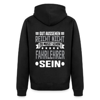 Fahrlehrer - Unisex Premium Bio Zip Hoodie - Schwarz - Hinten - Nico (187cm)