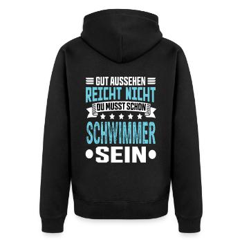 Schwimmer - Unisex Premium Bio Zip Hoodie - Schwarz - Hinten - Nico (187cm)