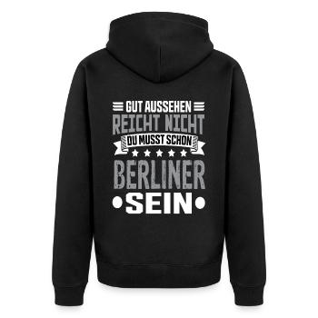 Berlin Berlin Hauptstadt Hemiat Berliner Sprüche - Unisex Premium Bio Zip Hoodie - Schwarz - Hinten - Nico (187cm)