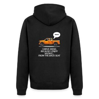 Dieselauto-Liebhaber Ich genieße Stille von hinten - Unisex Premium Bio Zip Hoodie - Schwarz - Hinten - Nico (187cm)
