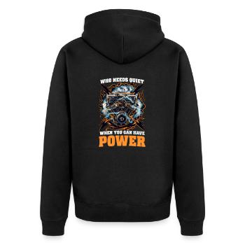 Dieselauto-Liebhaber, der Ruhe braucht, wenn er Pulver haben kann - Unisex Premium Bio Zip Hoodie - Schwarz - Hinten - Nico (187cm)