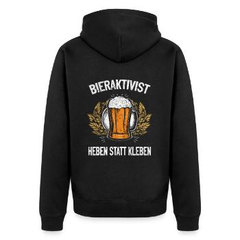Bieraktivist Heben statt Kleben – Partyspaß - Unisex Premium Bio Zip Hoodie - Schwarz - Hinten - Nico (187cm)