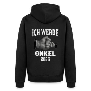 Ich werde Onkel 2025 - Unisex Premium Bio Zip Hoodie - Schwarz - Hinten - Nico (187cm)