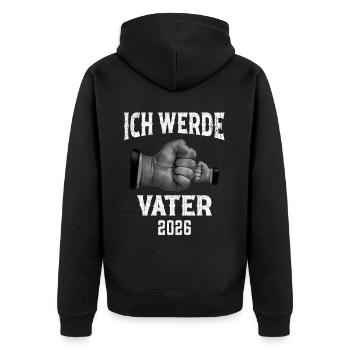 Ich werde Vater 2026 - Unisex Premium Bio Zip Hoodie - Schwarz - Hinten - Nico (187cm)