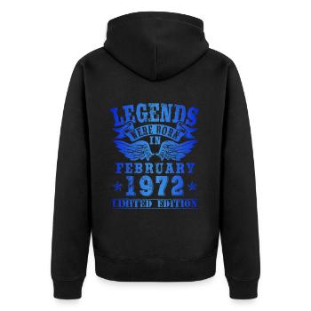 Legends were born in February 1972 Birthday - Unisex Premium Organic Zip Hoodie - black - Back - Nico (187cm)