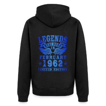 Les légendes sont nées en février 1962 Anniversaire - Veste à capuche bio Premium Unisexe - noir - Dos - Nico (187cm)