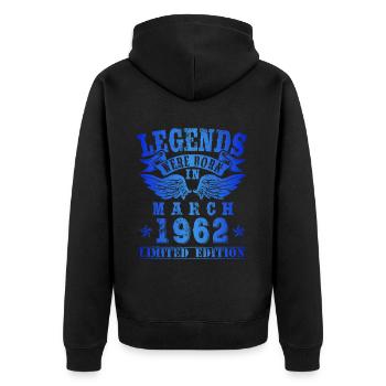 Legends est né en mars 1962 Anniversaire - Veste à capuche bio Premium Unisexe - noir - Dos - Nico (187cm)