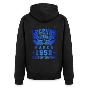 Legends were born in March 1952 Birthday - Unisex Premium Organic Zip Hoodie - black - Back - Nico (187cm)