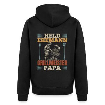 Héros, mari, maître du gril, papa - Veste à capuche bio Premium Unisexe - noir - Dos - Nico (187cm)