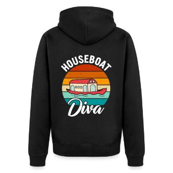 Witziger Hausboot Spruch - Unisex Premium Bio Zip Hoodie - Schwarz - Hinten - Nico (187cm)