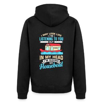 Witziger Hausboot Spruch - Unisex Premium Bio Zip Hoodie - Schwarz - Hinten - Nico (187cm)
