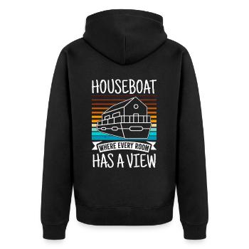 Witziger Hausboot Spruch - Unisex Premium Bio Zip Hoodie - Schwarz - Hinten - Nico (187cm)