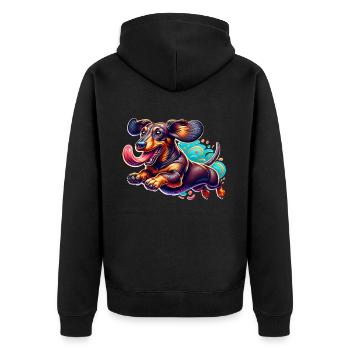 Dackel - Unisex Premium Bio Zip Hoodie - Schwarz - Hinten - Nico (187cm)