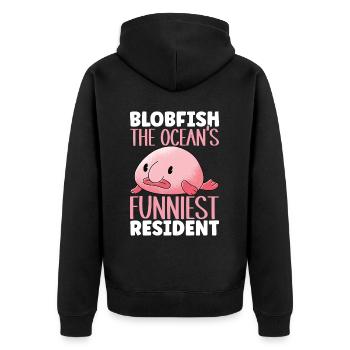 Süßer Blobfisch Hässlicher Fisch - Unisex Premium Bio Zip Hoodie - Schwarz - Hinten - Nico (187cm)