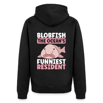 Süßer Blobfisch Hässlicher Fisch - Unisex Premium Bio Zip Hoodie - Schwarz - Hinten - Nico (187cm)