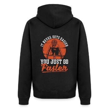 Cyclist It Never Gets Easier You Just Bike Racer - Unisex Premium Bio Zip Hoodie - Schwarz - Hinten - Nico (187cm)