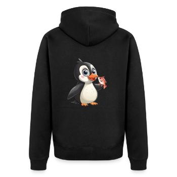 Pinguin Kawaii Pinguin Niedlich - Unisex Premium Bio Zip Hoodie - Schwarz - Hinten - Nico (187cm)