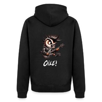 Punker Owl - Oile - Oi Punk - Unisex Premium Organic Zip Hoodie - black - Back - Nico (187cm)