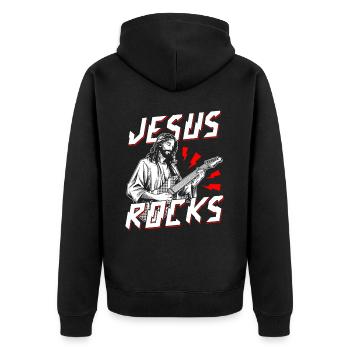 guitare, musicien, groupe de musique, guitariste, - Veste à capuche bio Premium Unisexe - noir - Dos - Nico (187cm)