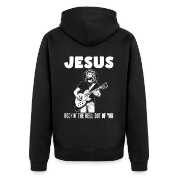 guitare, musicien, groupe de musique, guitariste, - Veste à capuche bio Premium Unisexe - noir - Dos - Nico (187cm)