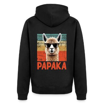 Papaka Lustiger Alpaka Papa Perfekter Style - Unisex Premium Bio Zip Hoodie - Schwarz - Hinten - Nico (187cm)