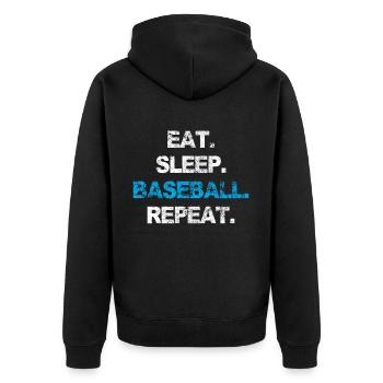Manger dormir Baseball Receveur répété Lanceur à la maison - Veste à capuche bio Premium Unisexe - noir - Dos - Nico (187cm)