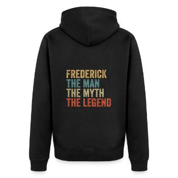 Frederick the man the myth - Unisex Premium Bio Zip Hoodie - Schwarz - Hinten - Nico (187cm)