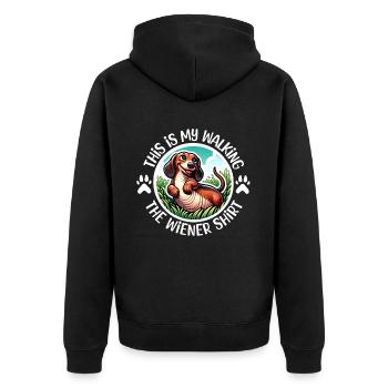 Dachshund Walk - Unisex Premium Organic Zip Hoodie - black - Back - Nico (187cm)
