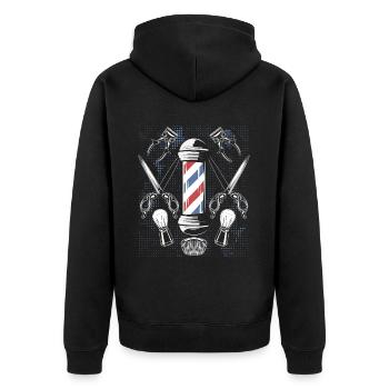 Chemise de coiffeur L’élégance à chaque coupe - Veste à capuche bio Premium Unisexe - noir - Dos - Nico (187cm)