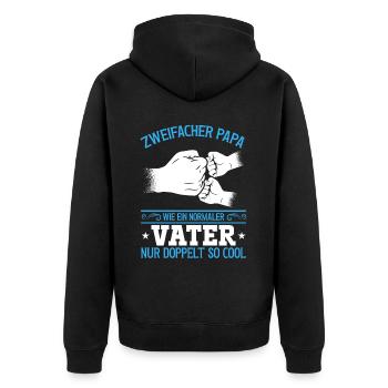 Wie ein normaler Vater, nur doppelt so cool - Unisex Premium Bio Zip Hoodie - Schwarz - Hinten - Nico (187cm)