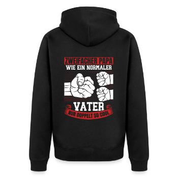 Wie ein normaler Vater, nur doppelt so cool - Unisex Premium Bio Zip Hoodie - Schwarz - Hinten - Nico (187cm)