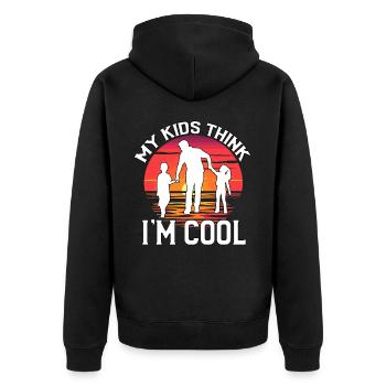 Meine Kinder finden mich cool - Unisex Premium Bio Zip Hoodie - Schwarz - Hinten - Nico (187cm)